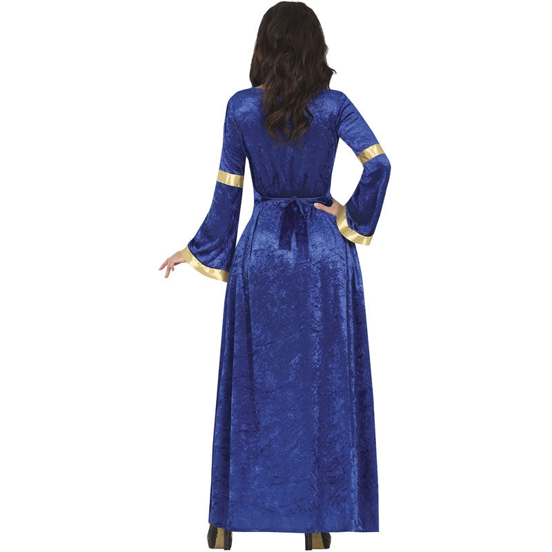 Disfraz de Dama Medieval azul para mujer espalda