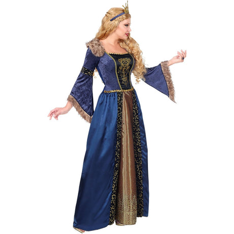 Disfraz de Reina Medieval azul para mujer perfil