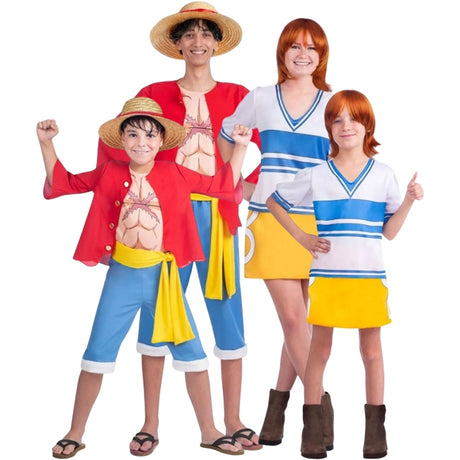 Disfraces Luffy y Nami de One Piece para grupos y familias