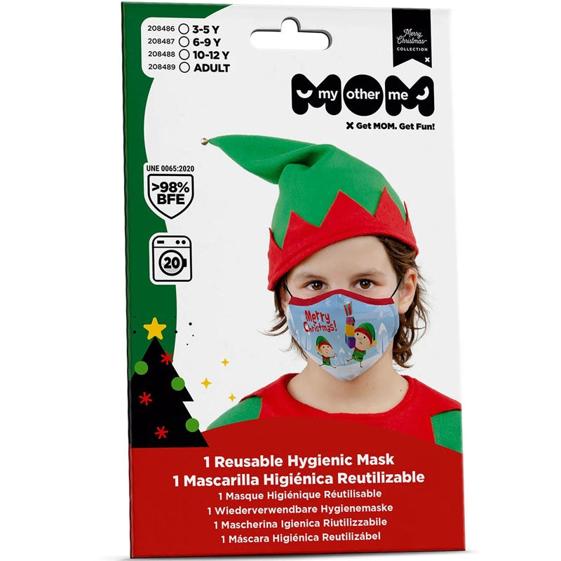 Mascarilla infantil de Elfo Navidad packaging